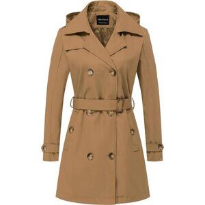 US Women's Trench Coat Double-Breasted Classic Lapel Overcoat Belted Slim